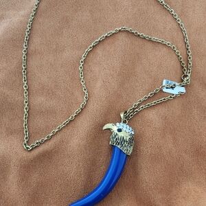 Gold Chain Necklace with Blue Bird Pendant